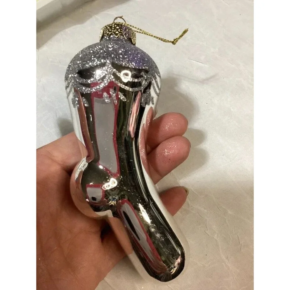 Old World Style Silver Glass Christmas Ornaments Stocking Shaped